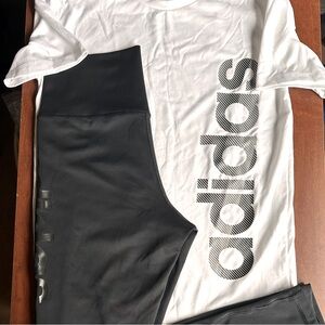 Adidas White Tee and Black Leggings Set.